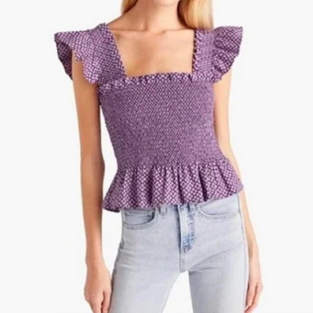 Hill House Paz Purple Crop Top Smocked Shirred Sheersucker